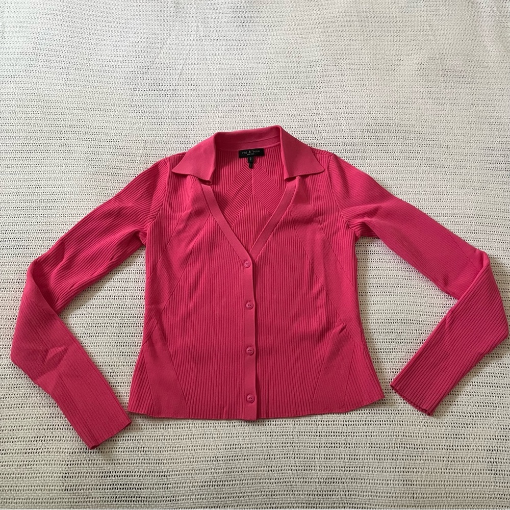 Rag & Bone Pink Knit Collared Top